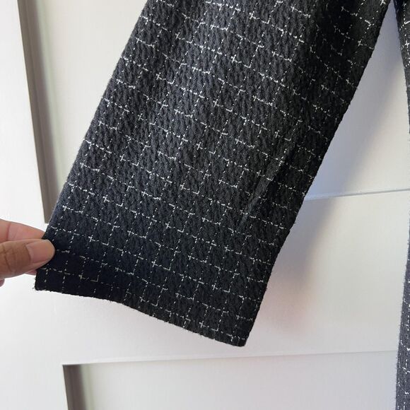 Calvin Klein Sweater Womens 4 Black White Open Front Ruffle Collar Tweed Jacket - Picture 5 of 13